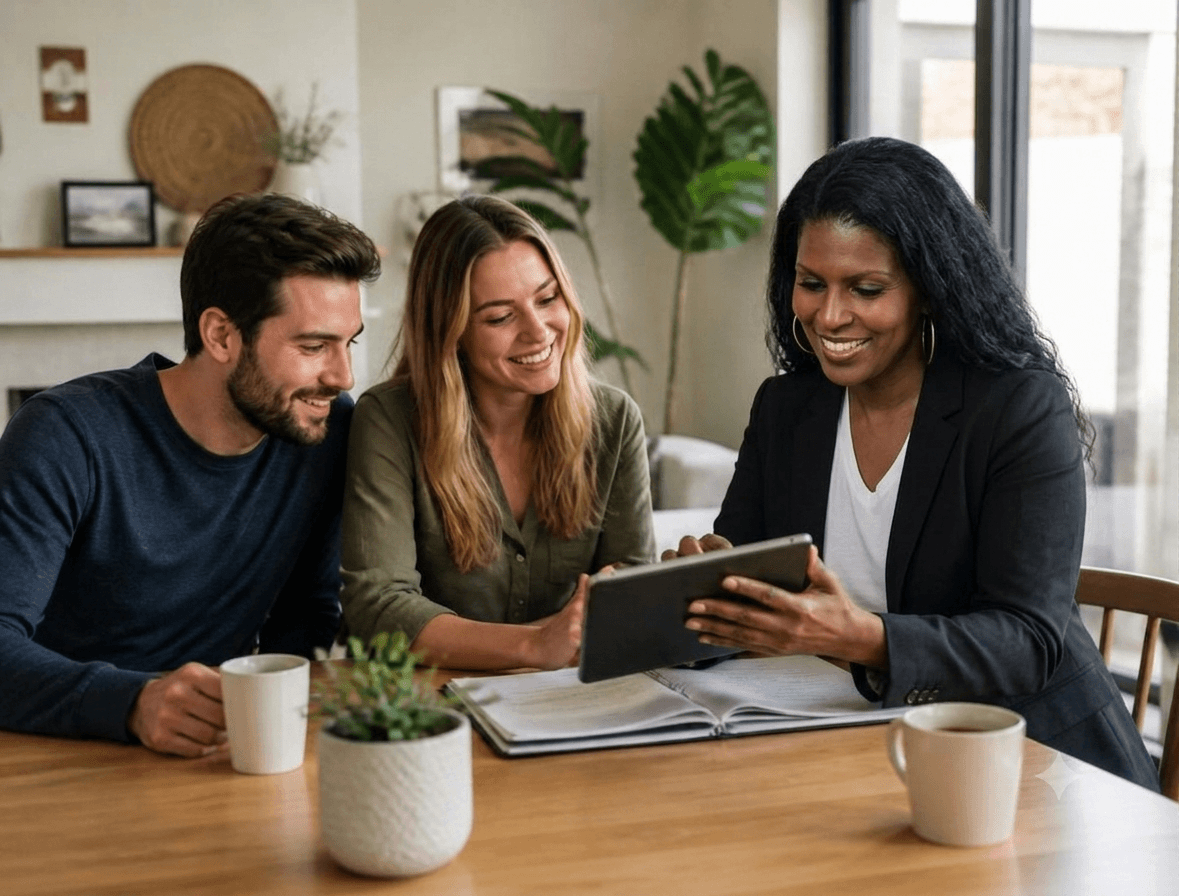 A homebuyer consultation in a bright modern home