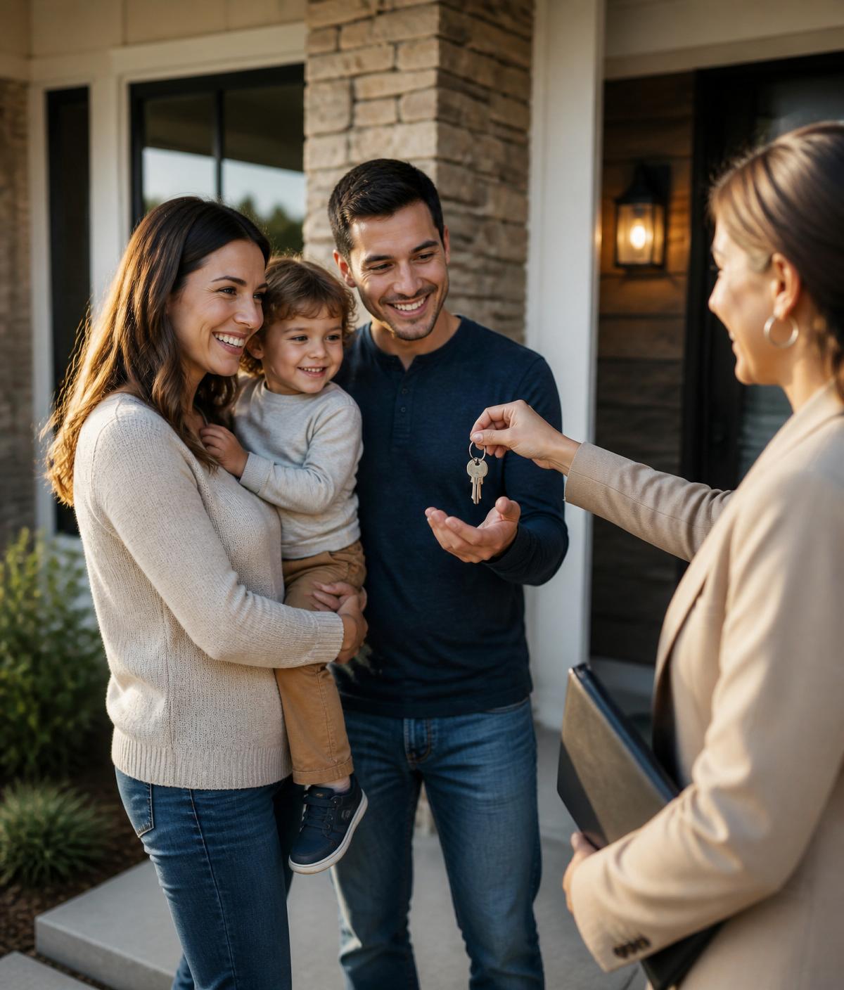 A family receiving the keys to their new home
